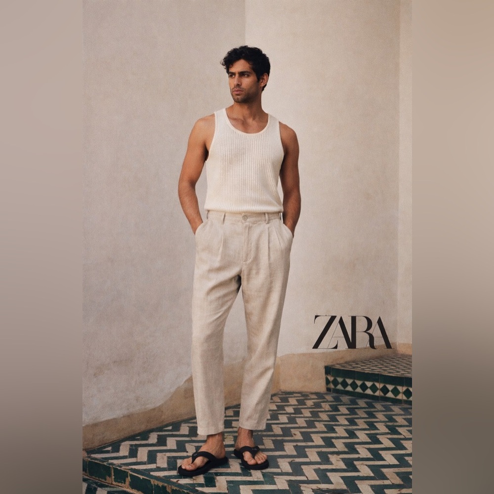 Zara Men's Linen Pants 100% Size 31 Light Beige